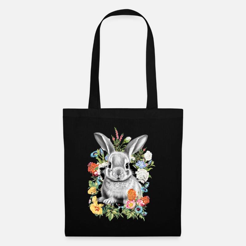 Rabbit Rabbit Flowers - Tote Bag - black
