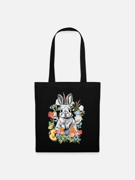 Rabbit Rabbit Flowers - Tote Bag - black