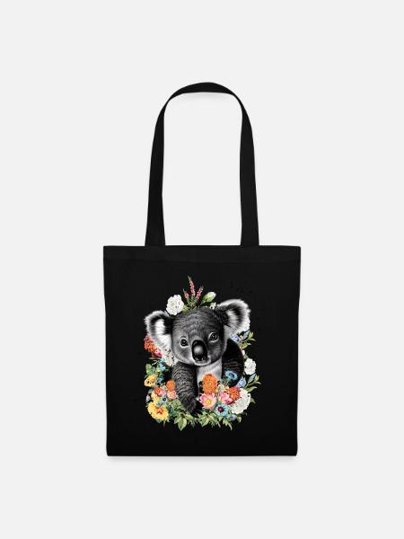 Koala Blumen - Stoffbeutel - Schwarz