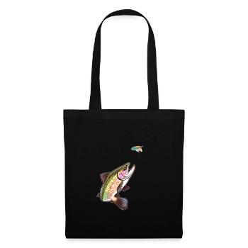Trout Fly Fishing - Trout Biting a Fly Lure - Stoffbeutel - Schwarz - Vorne