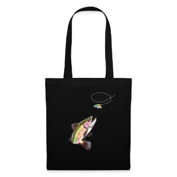 Trout Fly Fishing - Trout Biting a Fly Lure - Stoffbeutel - Schwarz - Vorne