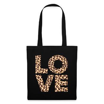 Liebesherz Geschenk mit Leopardenmuster | Cooles Leopard Geschenk - Stoffbeutel - Schwarz - Vorne