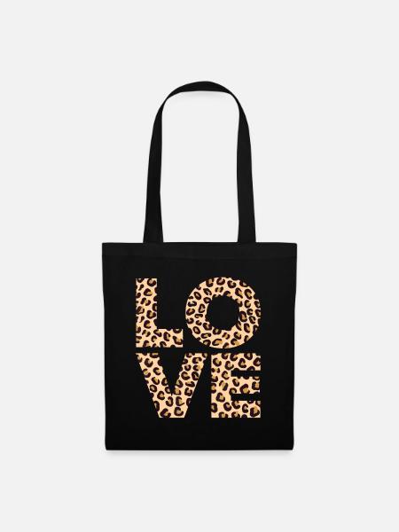 Cadeau Leopard Print Love Heart | Cadeau Cool Leopard - Sac en tissu - noir