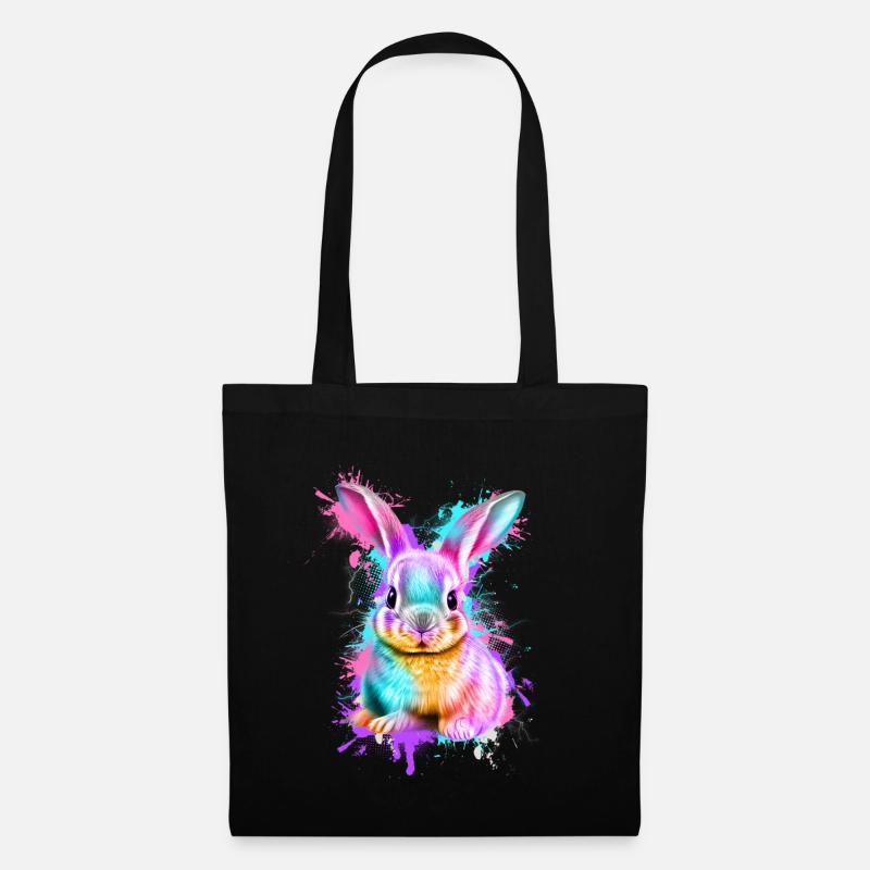 Hase Kaninchen Bunt - Stoffbeutel - Schwarz