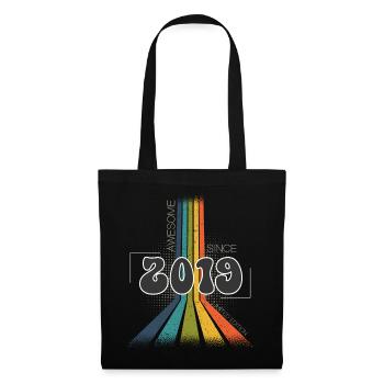 2019 Jahrgang Geburtstag Groovy Vintage Retro - Stoffbeutel - Schwarz - Vorne