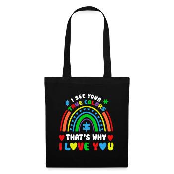 Puzzle Rainbow Im April Tragen Wir Blau Autismus Awaren - Stoffbeutel - Schwarz - Vorne
