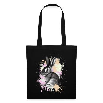 Hase Kaninchen - Stoffbeutel - Schwarz - Vorne