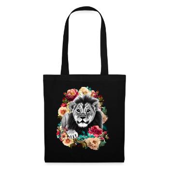 Löwe Blumen - Stoffbeutel - Schwarz - Vorne