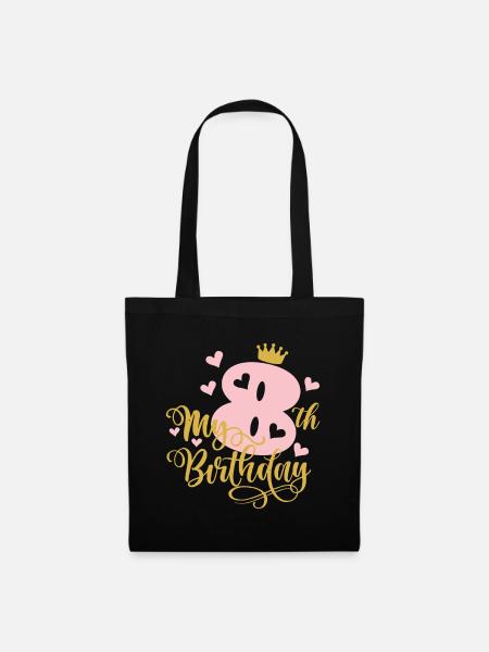 8 Jahre alt 8. Geburtstag Rosa Mädchen Prinzessin Gold C - Stoffbeutel - Schwarz
