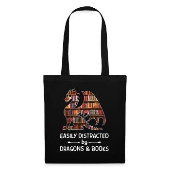 easily distracted by Dragon and Books nerds - Tote Bag - black - Front