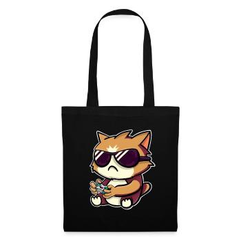 Chat joueur de jeu - Sac en tissu - noir - Devant
