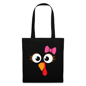 Turkey Face Girl Pink Bow | Kids Thanksgiving Gift - Tote Bag - black - Front