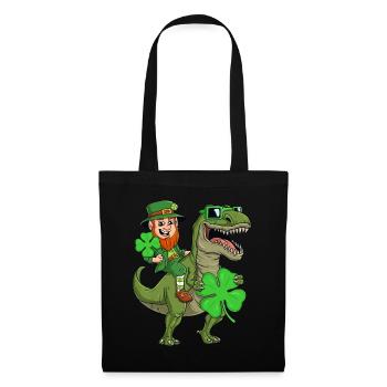 St Patricks Day Leprechaun Riding T Rex Funny Dino - Sac en tissu - noir - Devant