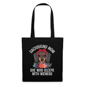 Dachshund Mom She Who Sleeps With Wiener Dog Owner - Tote Bag - black - Front