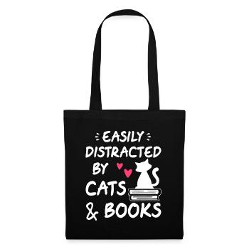 Easily Distracted by Cats and Books Cat & Book Lov - Tote Bag - black - Front