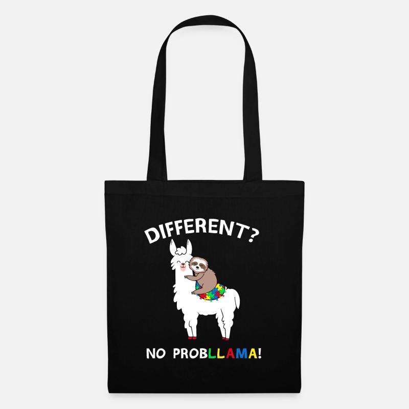 No Probllama Llama Sloth Puzzle Cool Autism Awaren - Tote Bag - black