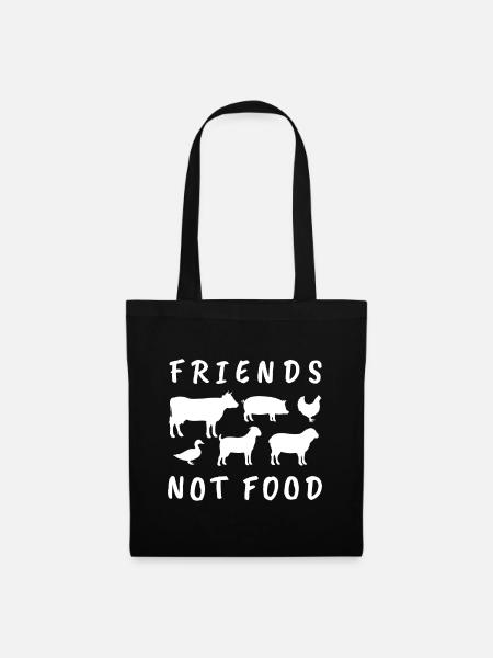 Vegetarisch, Vegan - Tiere sind Freunde, kein Essen - Stoffbeutel - Schwarz