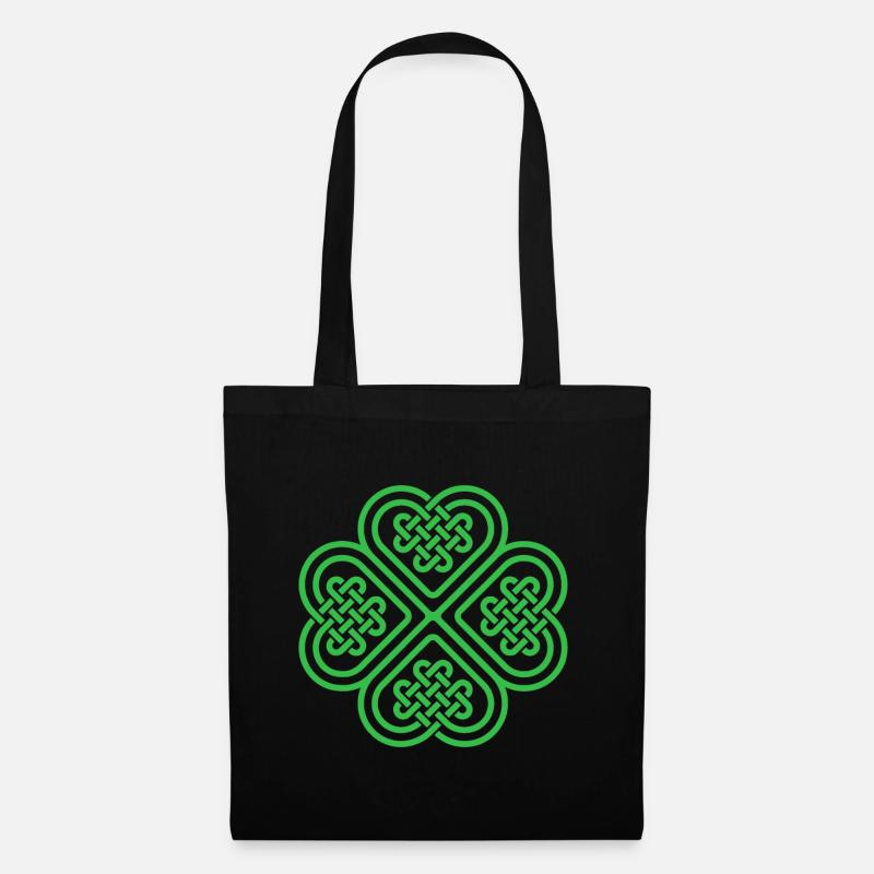 Kleeblatt Herz Keltischer Knoten Irischer St. Patricks Day - Stoffbeutel - Schwarz