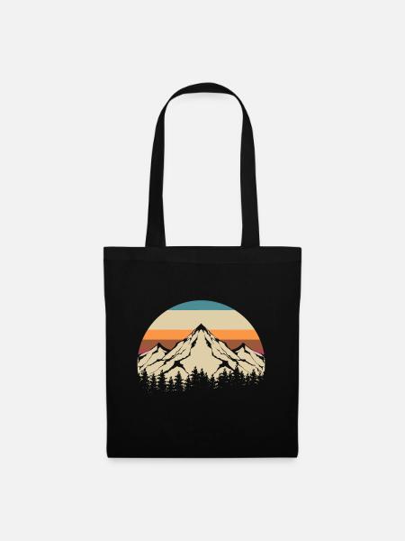 Retro Berge Tierwelt Wandern Outdoor Natur - Stoffbeutel - Schwarz