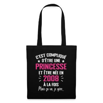 Princesse Née en 2008 - Cadeau D'anniversaire 2008 - Sac en tissu - noir - Devant