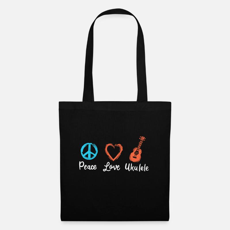 Peace Love Ukulélé - Sac en tissu - noir