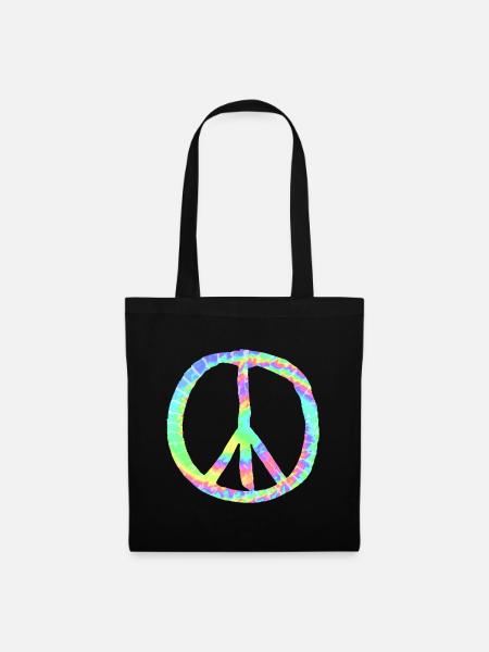 Batik-Peace-Zeichen Hippie, Regenbogen und Batiken - Stoffbeutel - Schwarz