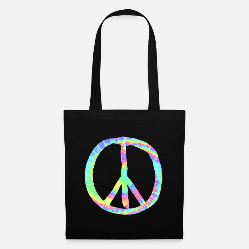 Batik-Peace-Zeichen Hippie, Regenbogen und Batiken - Stoffbeutel - Schwarz