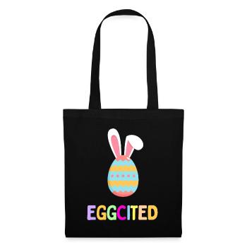Eggcited For Easter | Funny Easter Egg With Easter - Tote Bag - black - Front