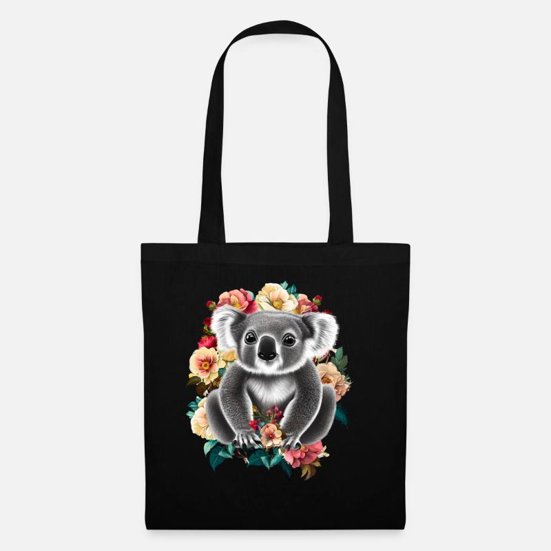 Koala Blumen - Stoffbeutel - Schwarz
