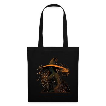 Hexen-Silhouettenprofil mit orangefarbener Umrandung, - Stoffbeutel - Schwarz - Vorne