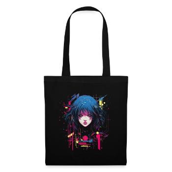 Goth Anime Girl Glitch Art Grunge - Tote Bag - black - Front