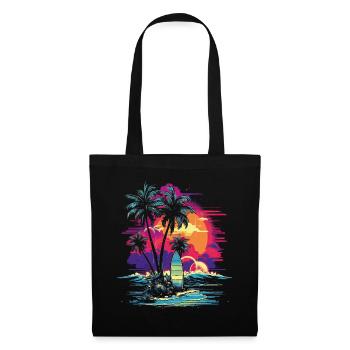 80er Vaporwave Strand Kalifornien Retro Ozean - Stoffbeutel - Schwarz - Vorne