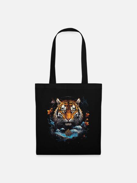 Mondlicht Tiger Chinesisch Japanisch China - Stoffbeutel - Schwarz
