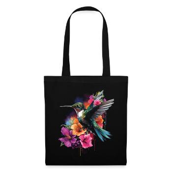 Hummingbird Floral Bird Artwork - Tote Bag - black - Front