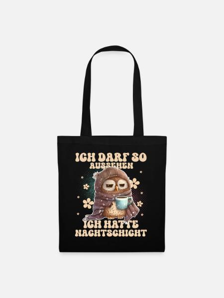 Eule Nachtschicht Müde Kaffee - Stoffbeutel - Schwarz