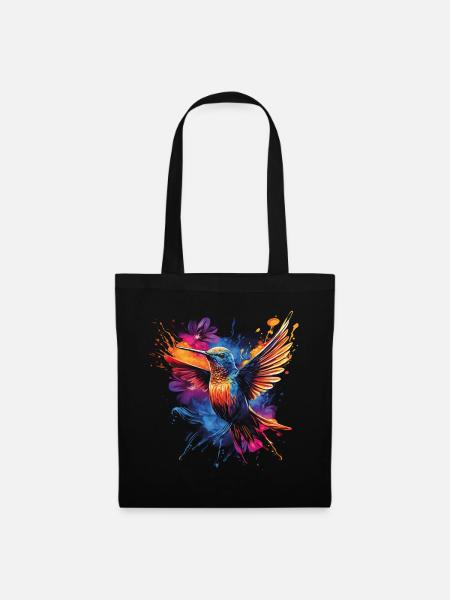 Kolibri Kunstwerk Bunt Vogelliebhaber - Stoffbeutel - Schwarz