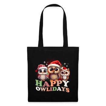 Happy Owlidays Hiboux de Noël - Sac en tissu - noir - Devant
