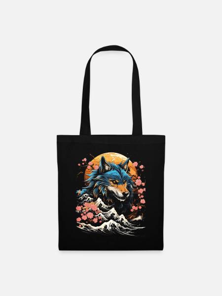 Wolf Japanisch Japanische Kunst Anime Traditionell - Stoffbeutel - Schwarz