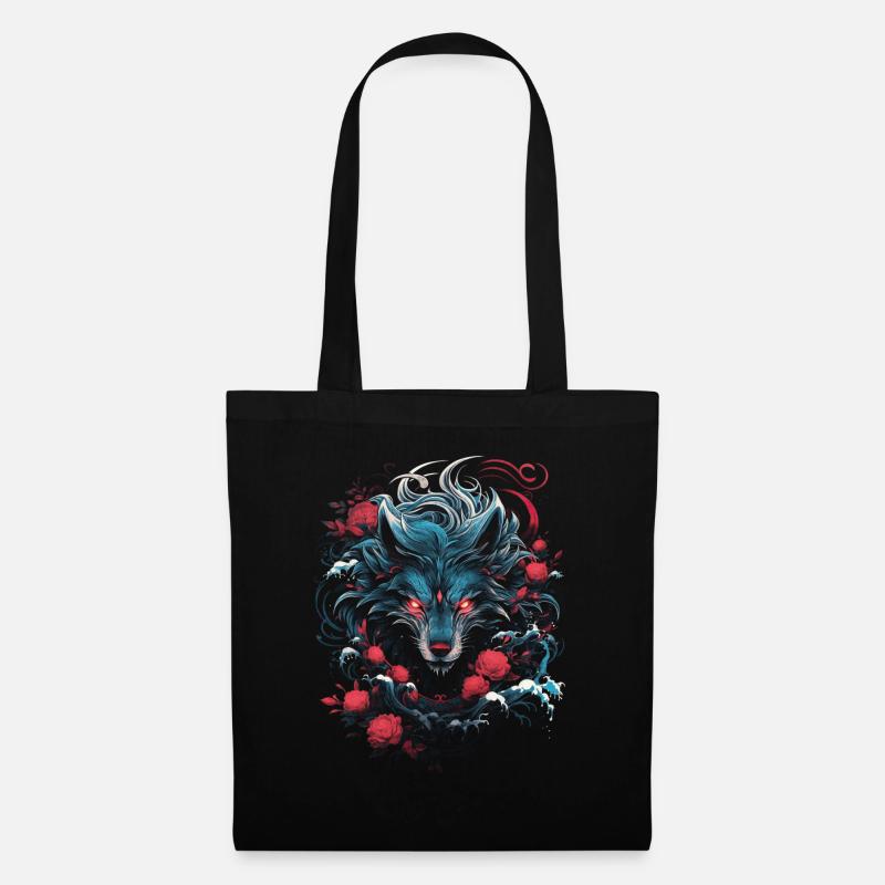 Wolf Japanisch Japanische Kunst Anime Traditionell - Stoffbeutel - Schwarz