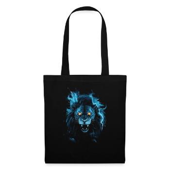 Lion, Feu, Bleu, Mâle - Sac en tissu - noir - Devant