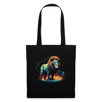 Löwe Tier Polygon Kunst Safari Majestätisch - Stoffbeutel - Schwarz - Vorne