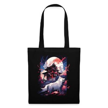 Japanese Wolf Wolves Manga Tokyo Cherry Blossoms - Tote Bag - black - Front