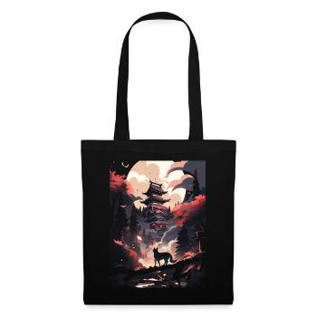 Japanese Wolf Wolves Manga Tokyo Cherry Blossoms - Tote Bag - black - Front