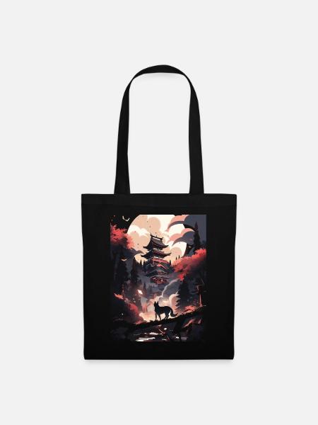 Japonais Loup Loups Manga Tokyo Cerisier Fleurs - Sac en tissu - noir