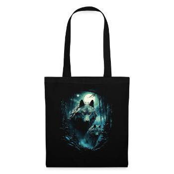 Fantasy Wolves Wolf Moonlight Illustration - Tote Bag - black - Front
