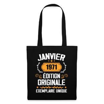 Anniversaire Cadeau Millésime Janvier 1971 - 1971 - Sac en tissu - noir - Devant