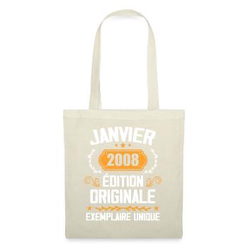 Jubiläum Vintage Geschenk Januar 2008 - 2008 - Stoffbeutel - Natur - Vorne