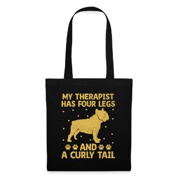 Mein Therapeut Hat Vier Beine Und Einen Curly Tail Französisch - Stoffbeutel - Schwarz - Vorne