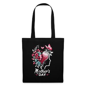 Muttertags Design Kind-Herz-Frauenkopf-Silhouette - Stoffbeutel - Schwarz - Vorne
