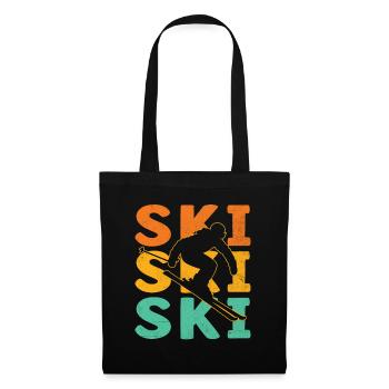 Retro Ski Skifahren Skifahrer Wintersport Ski - Stoffbeutel - Schwarz - Vorne